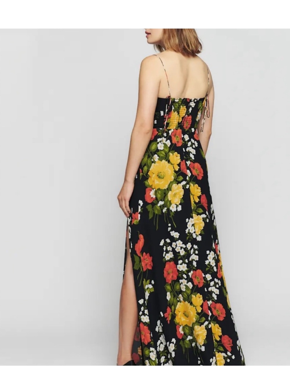 Reformation Maxi Dress with Tie Straps - Black/Yellow/Orange floral, size 12 - Picture 12 of 12
